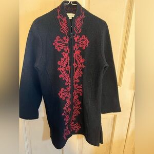 Coldwater Creek 100% Wool Embroidery Duster Medium